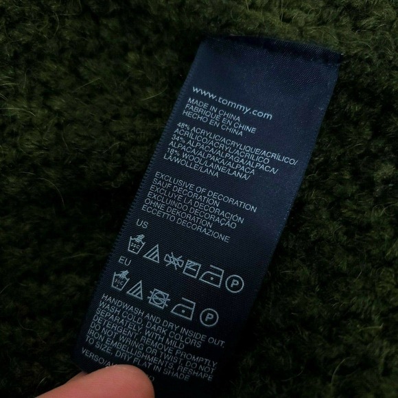 Tommy Hilfiger Cardigan Medium Chunky Green Alpaca Wool Short Sleeves Sweater - Picture 8 of 8